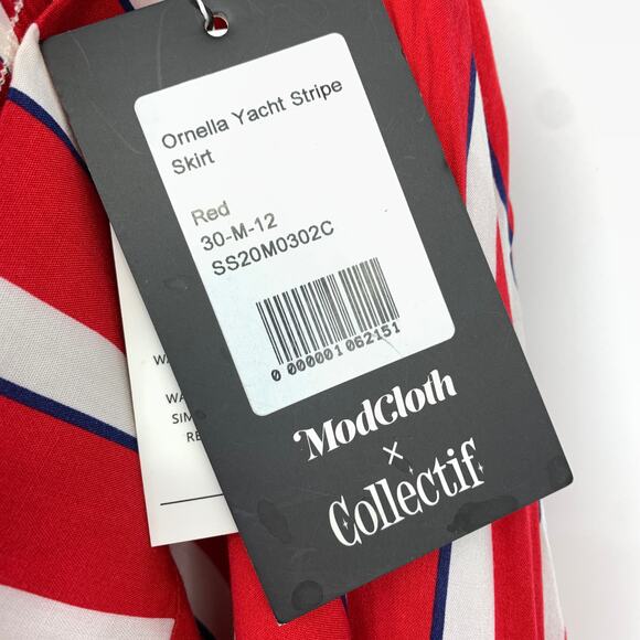 Modcloth X Collectif Ornella Yacht Stripe Skirt Womens 8 Red White Blue Stripe - Picture 5 of 8